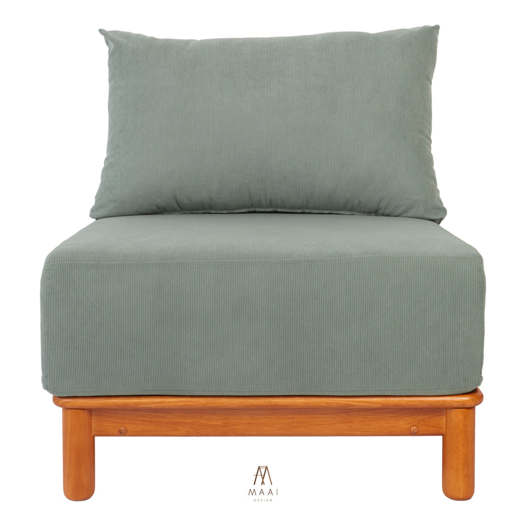 โซฟา 1 ที่นั่งไม้ยางพารา MAAI DESIGN รุ่น KANAKO SOFA เบาะผ้าสีเขียว_5